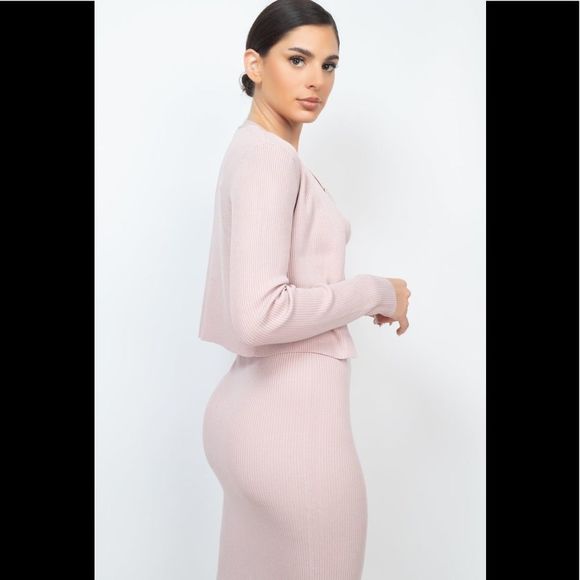 Solid Cami Sweater Top & Midi Skirt 3pc Set - Picture 4 of 7